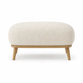 Repose-pieds rectangulaire en bouclette polyester ecru avec pieds en hevea massif 100 x 45 x 45 cm