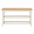 Banc range-chaussures rectangulaire a 2 etageres en bois massif blanc et naturel 100 x 30 x 50 cm