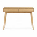 Console d'entree a 2 tiroirs en chene massif rectangulaire naturel 120 x 40 x 80 cm
