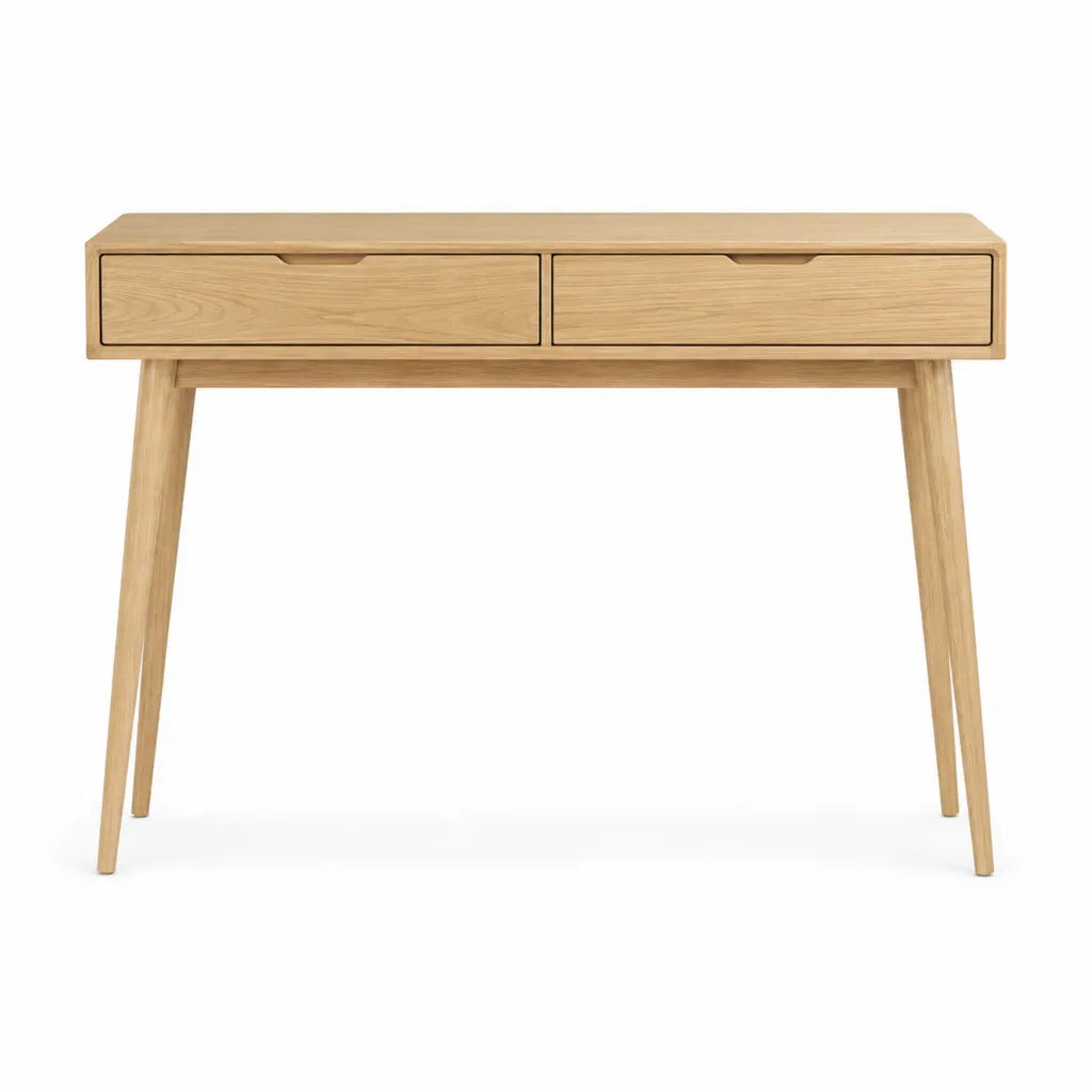 Console d'entree a 2 tiroirs en chene massif rectangulaire naturel 120 x 40 x 80 cm