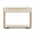 Console d'entree rectangulaire 100 x 35 x 80 cm en MDF plaque chene beige avec structure en acier dore et 2 tiroirs