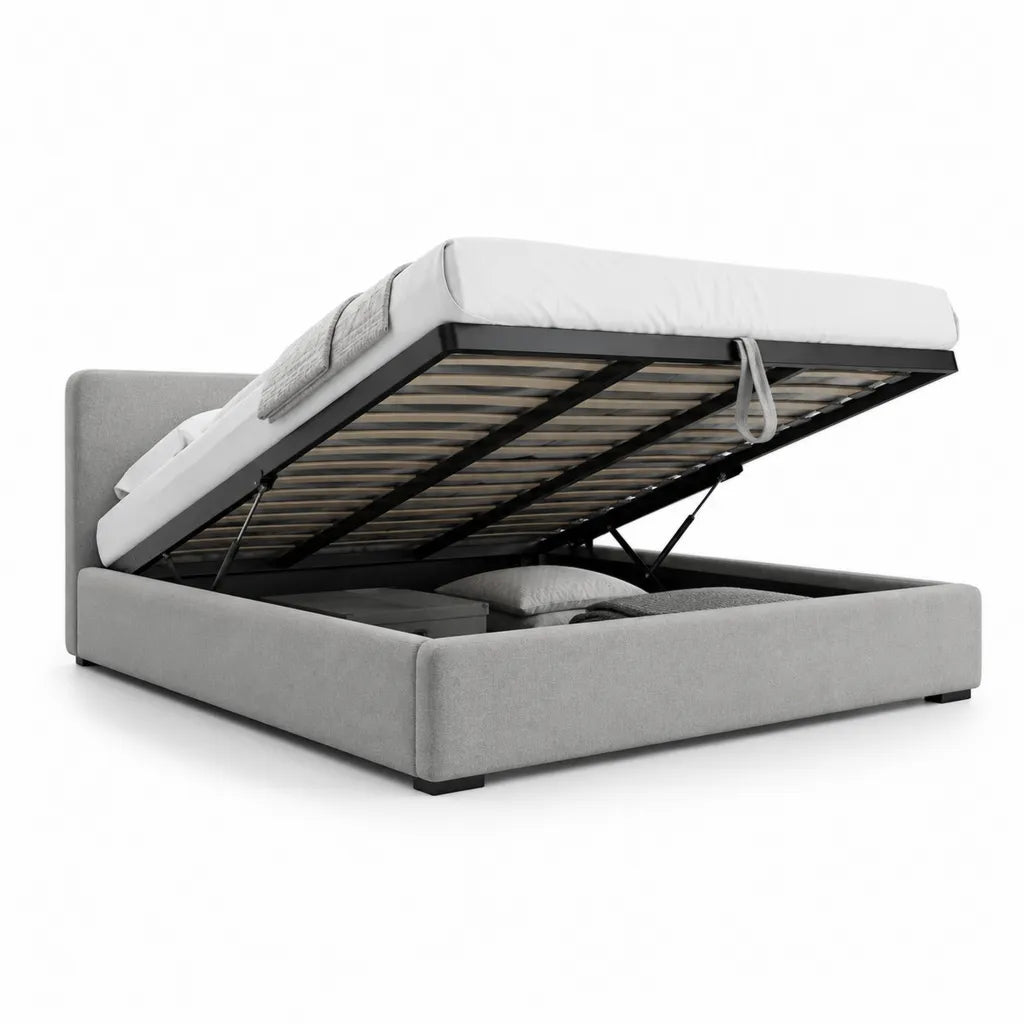 Lit coffre 160 x 200 cm avec rangement relevable en polyester gris