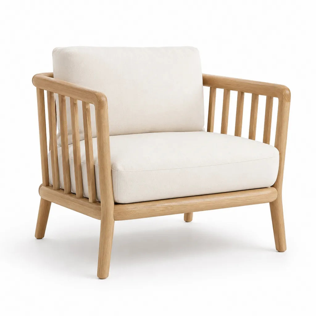 Fauteuil de jardin en bois massif d'acacia avec coussins carres creme 76 x 78 x 78 cm