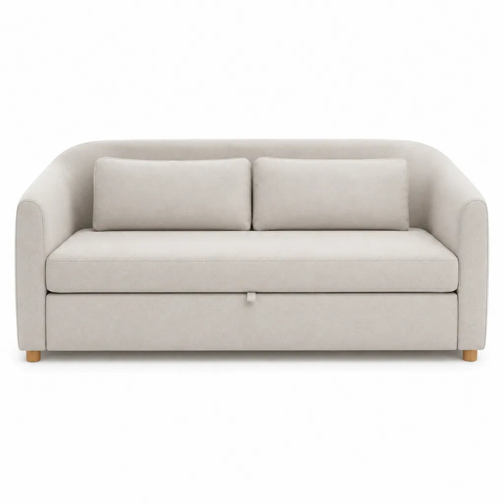 Canape-lit 2 places convertible en polyester beige 160 x 90 x 85 cm