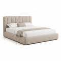 Lit coffre 160 x 200 cm rectangulaire en polyester beige avec tete de lit capitonnee
