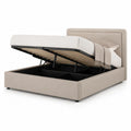 Lit coffre 160 x 200 cm en polyester beige avec sommier a lattes et tete de lit rectangulaire