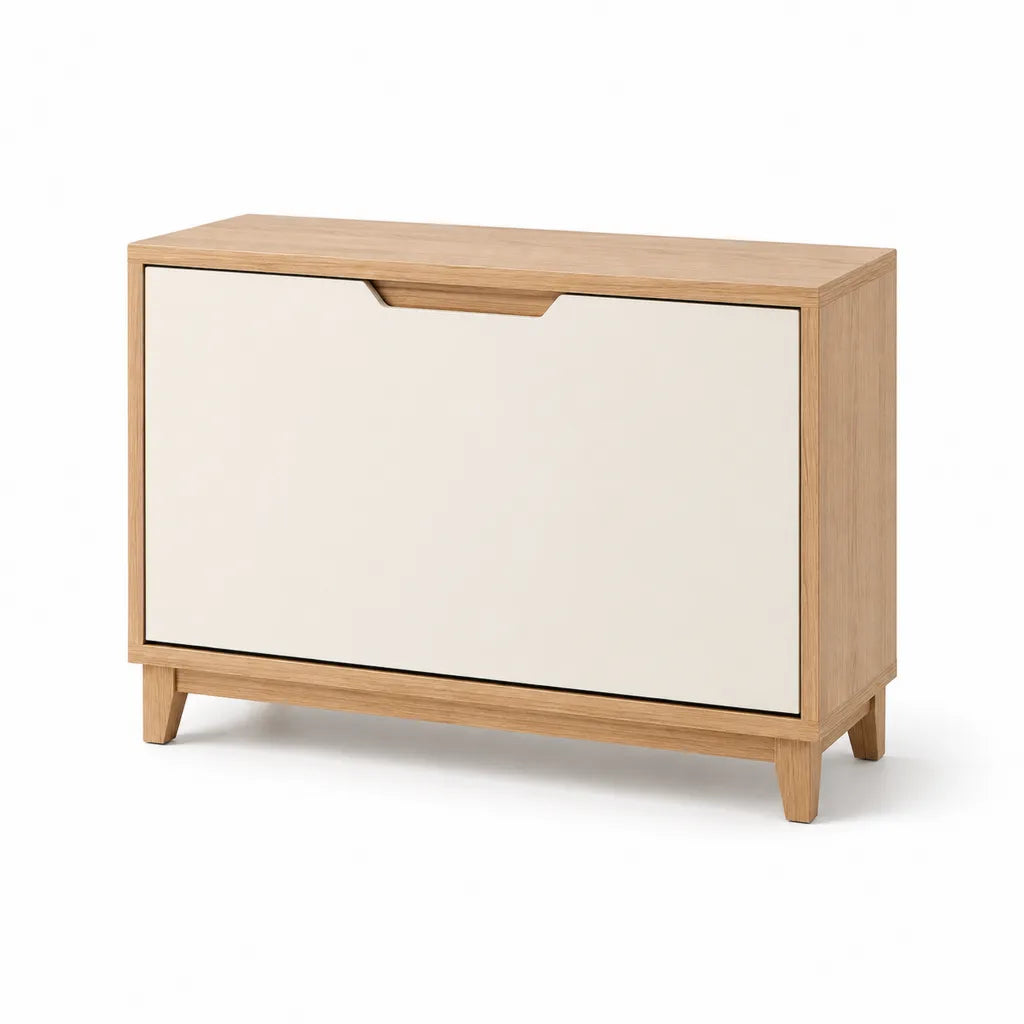 Meuble a chaussures a abattant 80 x 30 x 50 cm en bambou et MDF blanc naturel