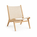 Fauteuil de jardin bas en chene massif a dossier tisse beige naturel 67 x 76 x 78 cm