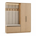 Meuble d'entree avec banc coffre penderie et 5 crochets 120 x 40 x 200 cm panneaux de particules melamines chene clair beige