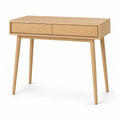 Console d'entree 2 tiroirs en chene massif rectangulaire naturel 100 x 40 x 75 cm