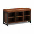 Banc a chaussures 6 compartiments en MDF melamine et acier avec assise en PU marron et noir 100 x 35 x 50 cm